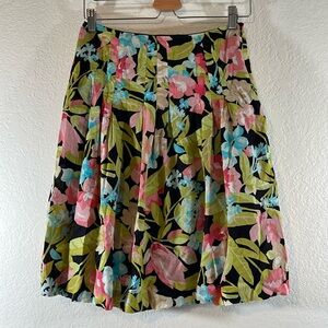 TALBOTS Floral 100% Cotton Lined Pleated Skirt Pink Green Blue Size 4 Petites